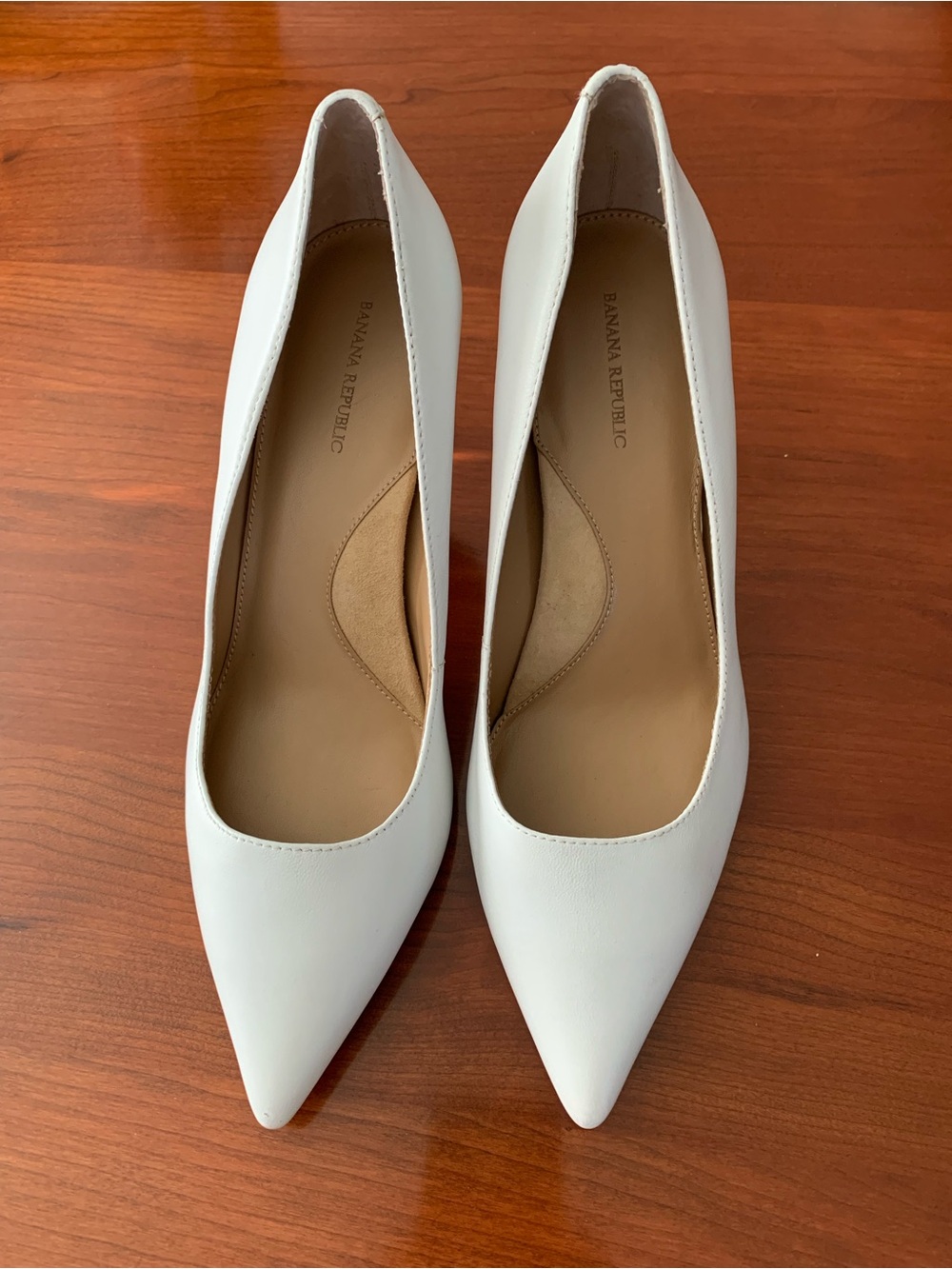 Banana Republic white leather high heels.